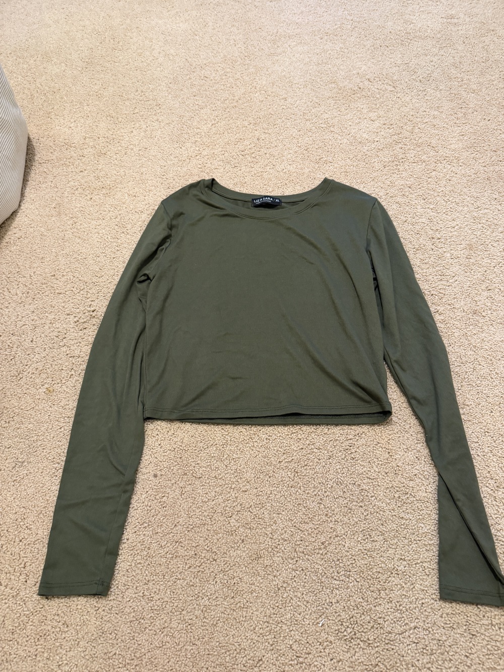 Liz & Sara Scoop-Neck Long-Sleeve Top - Size XL - Olive Green